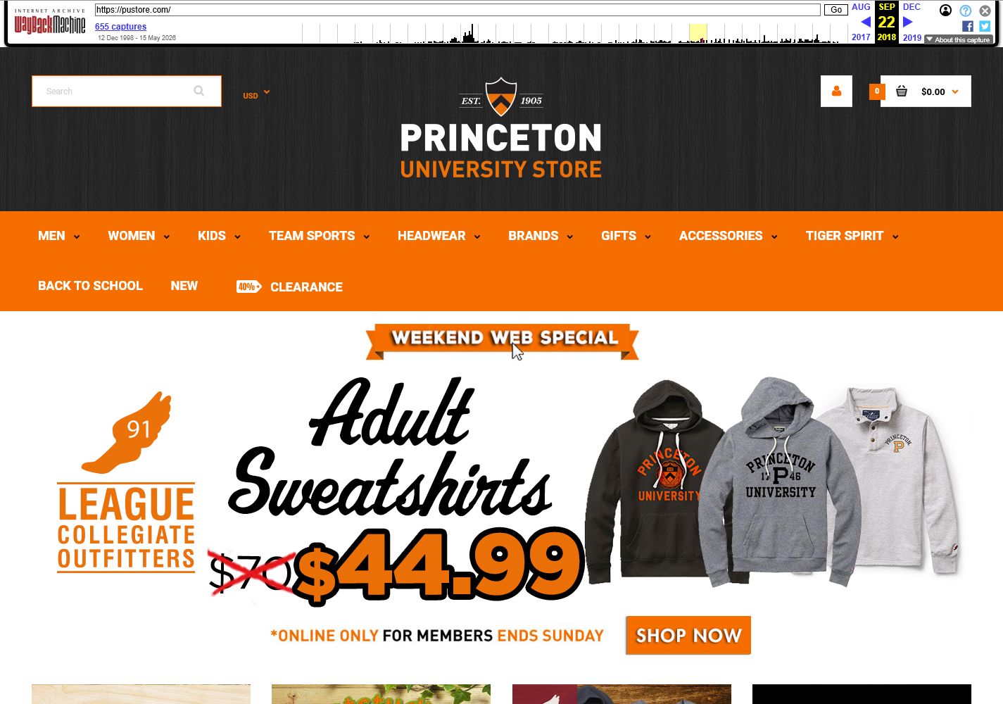 Archived Princeton University Store promotional homepage