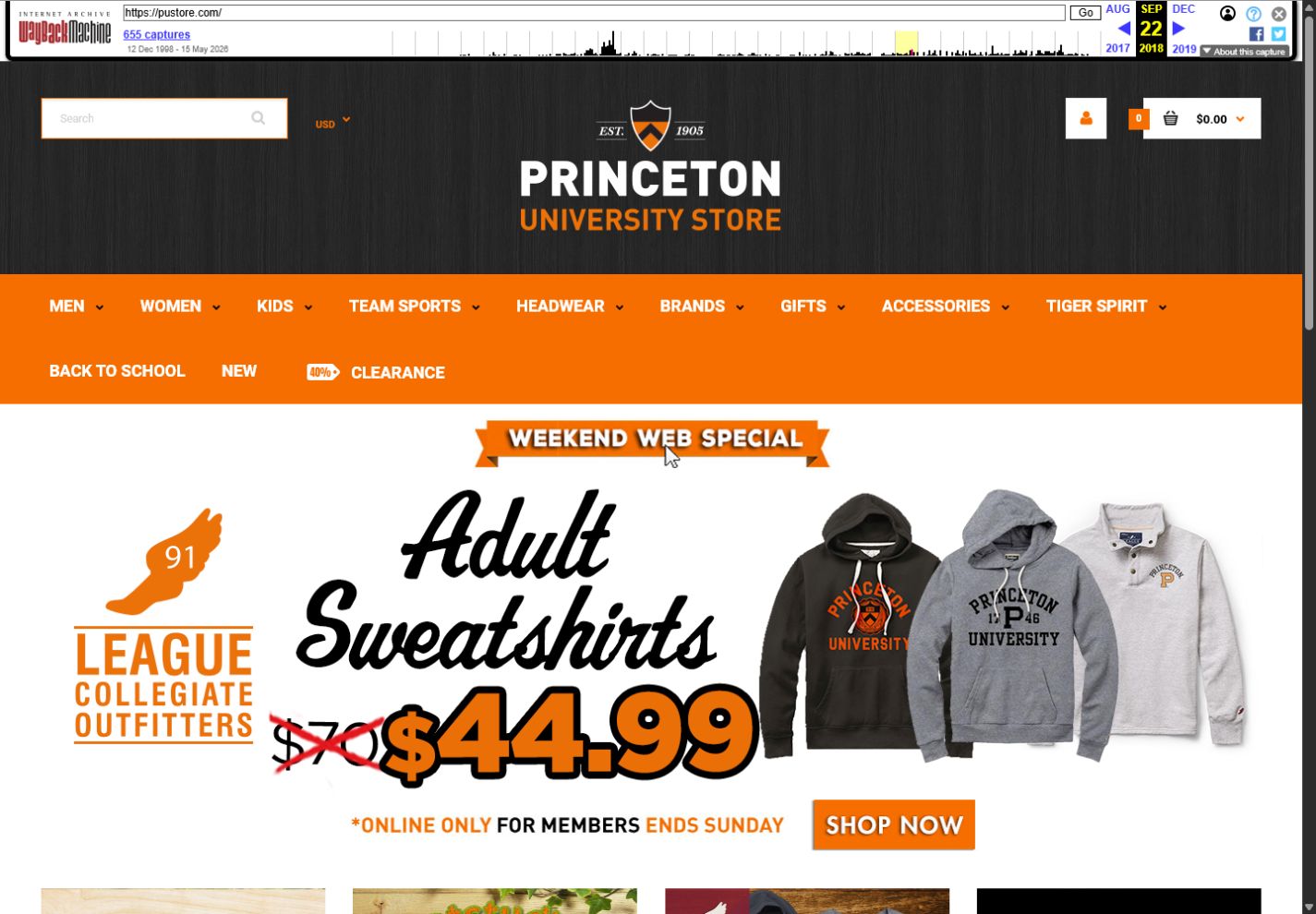 Archived Princeton University Store homepage
