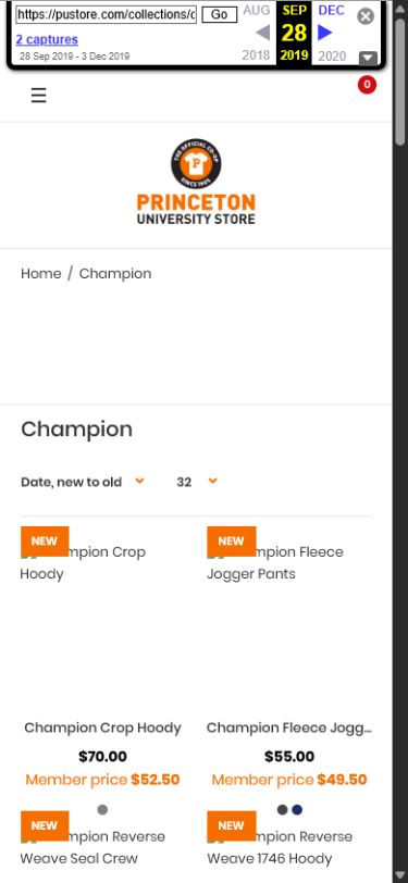 Archived Princeton University Store collection on mobile